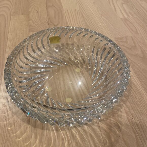 Val St. Lambert Vintage 12” Crystal Bowl Swirl Signed & Sticker W/Orig Box - Picture 3 of 11